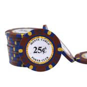 Monte Carlo 14 Gram Poker Chips - 25 Sold by the Roll 25 pcs per Roll, montecarlo25c